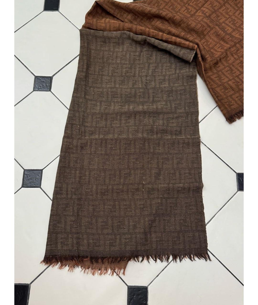 FENDI Коричневый шерстяной шарф, фото 3