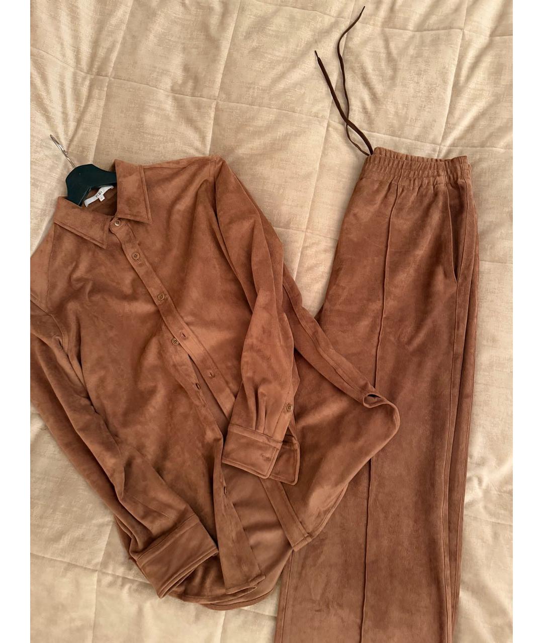 THEORY Коричневый замшевый костюм с брюками, фото 5