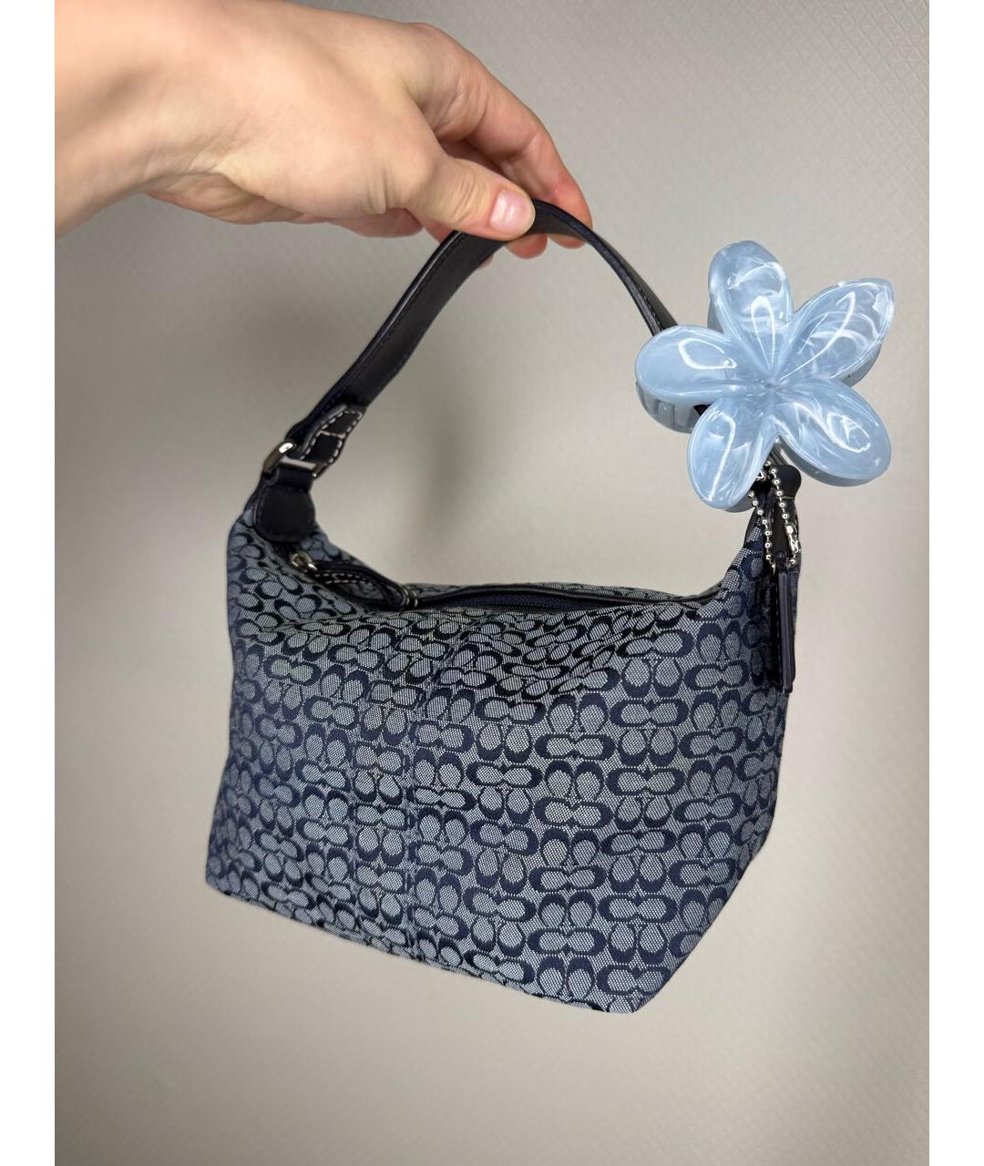 COACH Синяя тканевая сумка с короткими ручками, фото 2