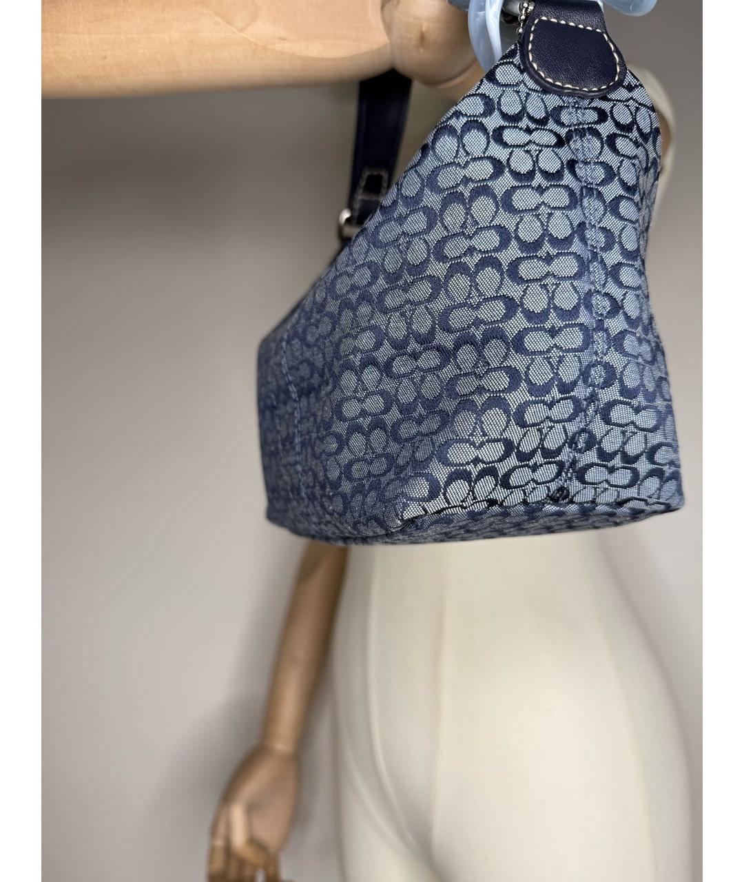 COACH Синяя тканевая сумка с короткими ручками, фото 6