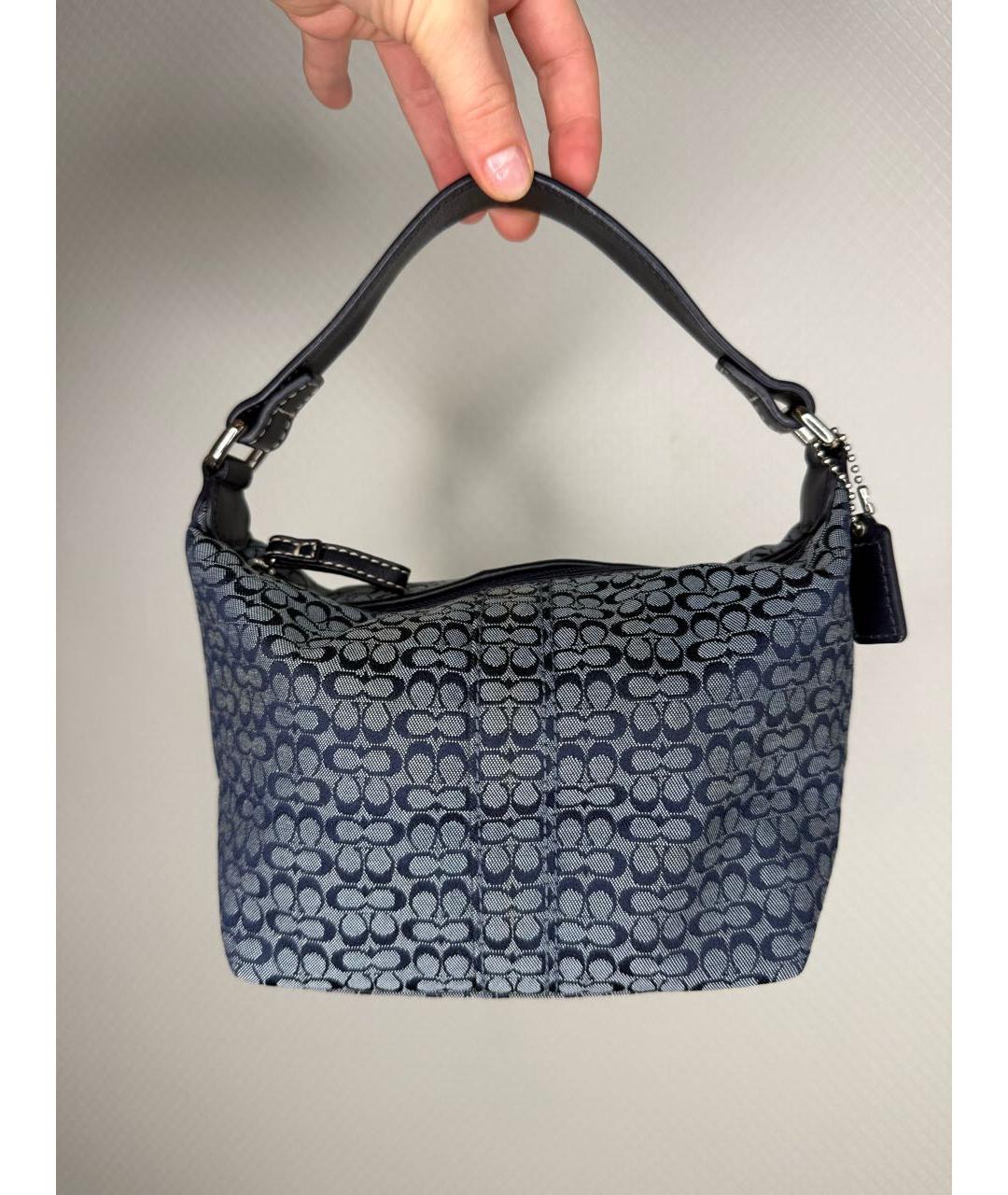 COACH Синяя тканевая сумка с короткими ручками, фото 8