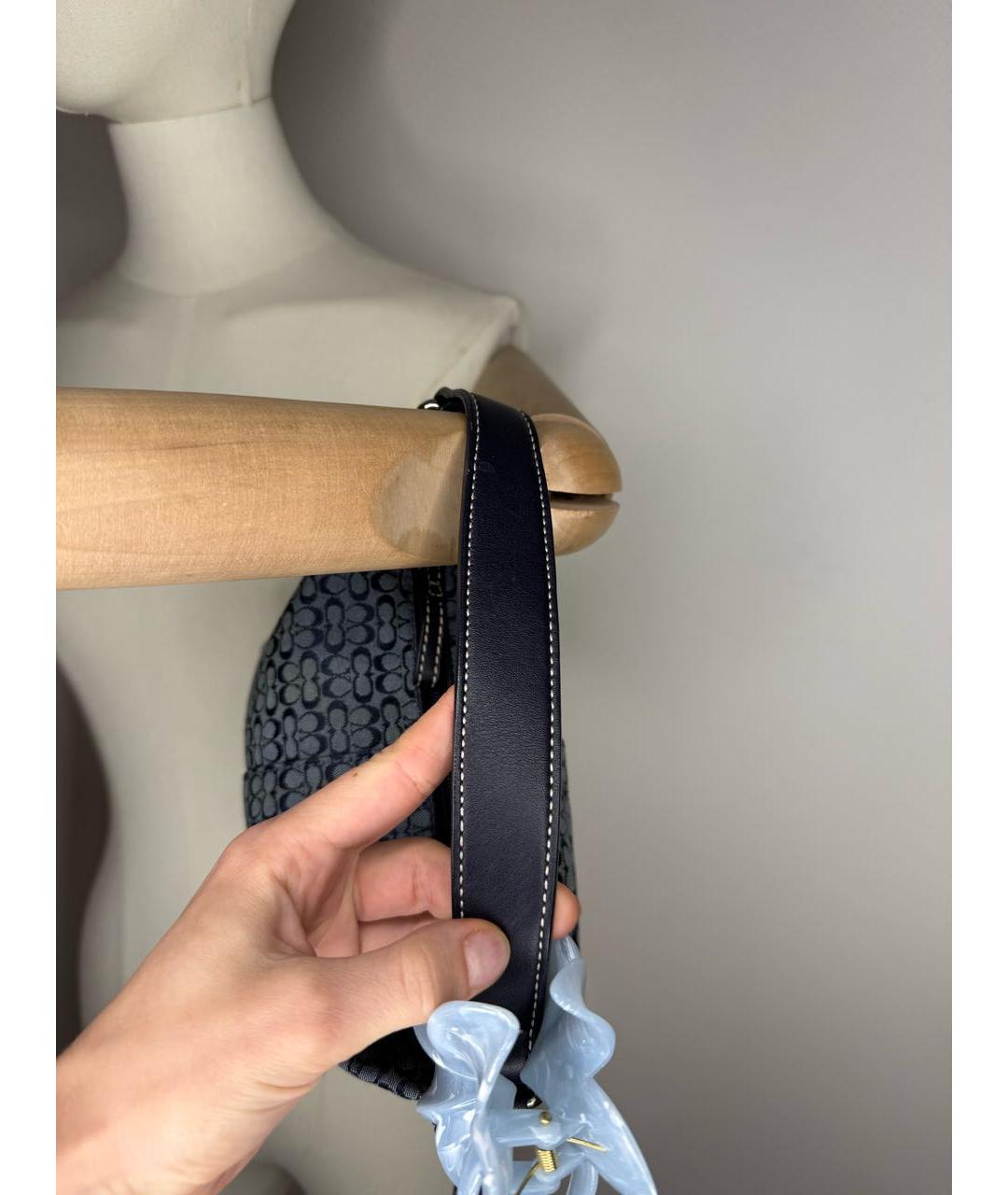 COACH Синяя тканевая сумка с короткими ручками, фото 3