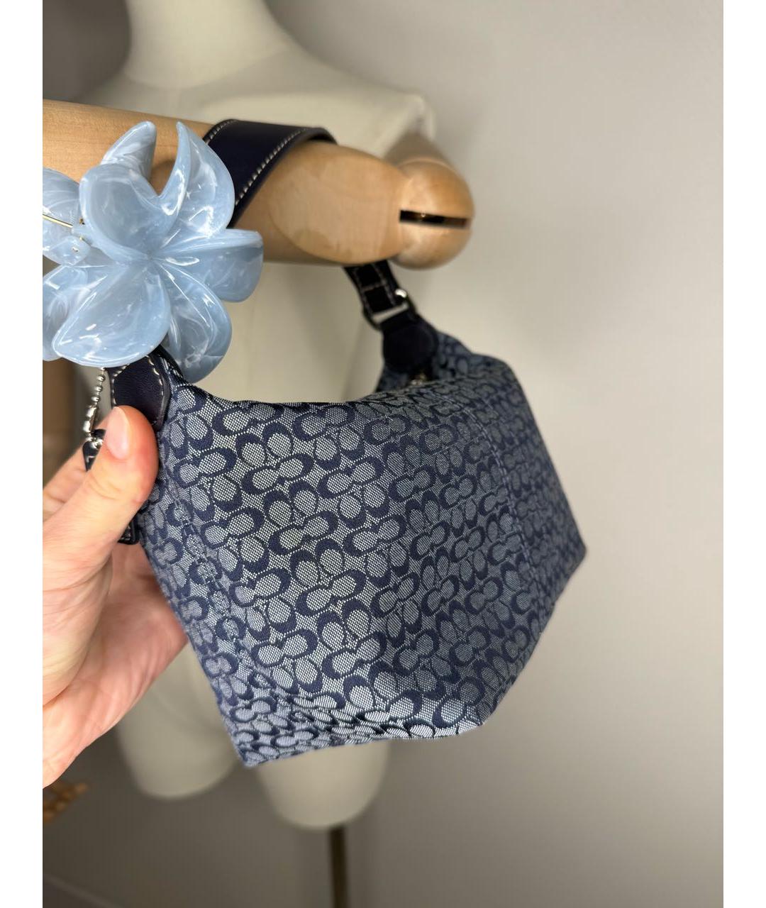 COACH Синяя тканевая сумка с короткими ручками, фото 4