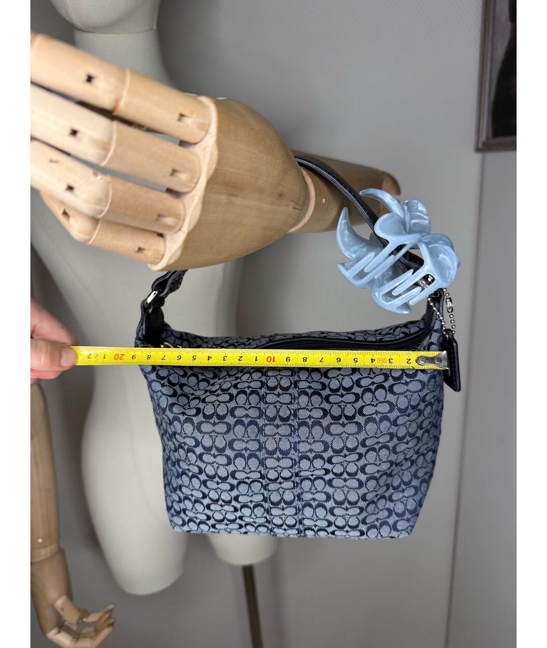 COACH Синяя тканевая сумка с короткими ручками, фото 7