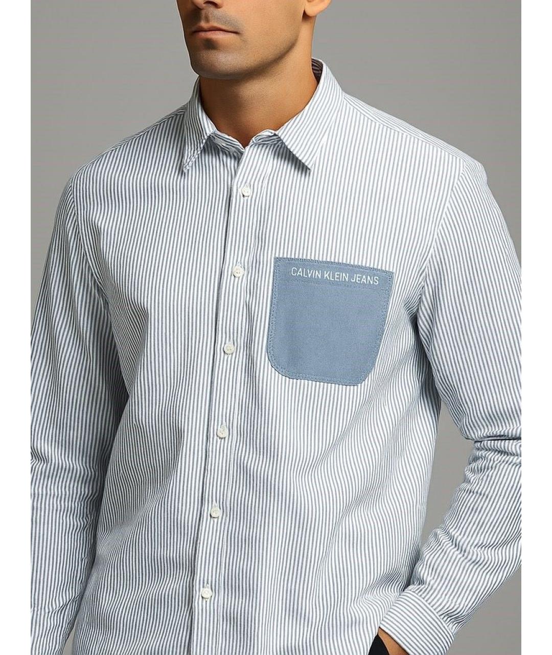 CALVIN KLEIN Голубая хлопковая кэжуал рубашка, фото 7