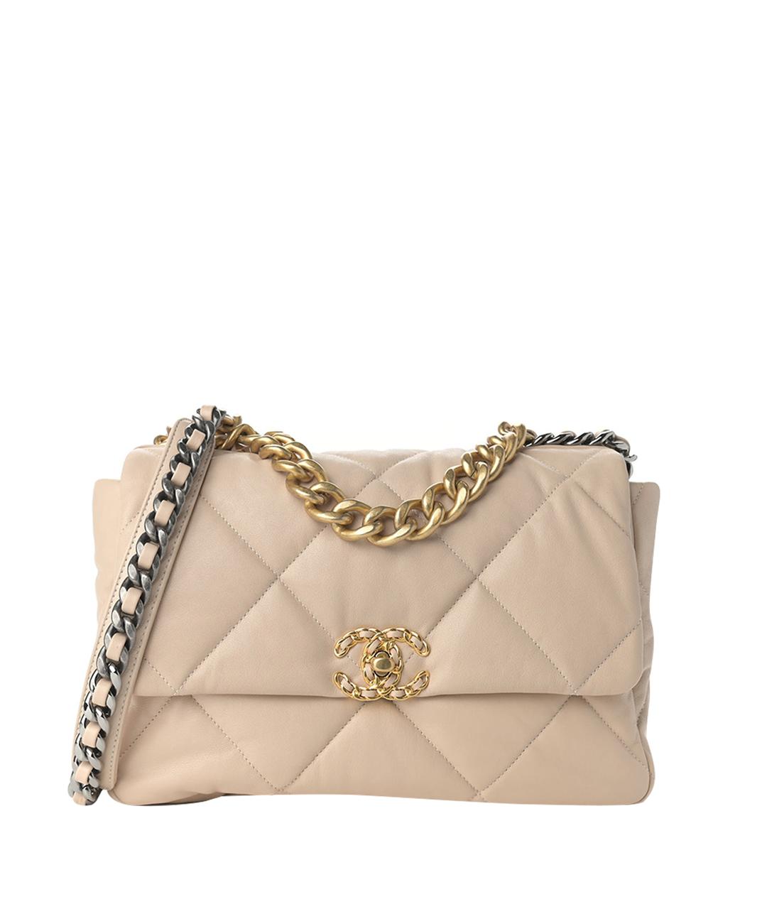 CHANEL Бежевая кожаная сумка с короткими ручками, фото 1
