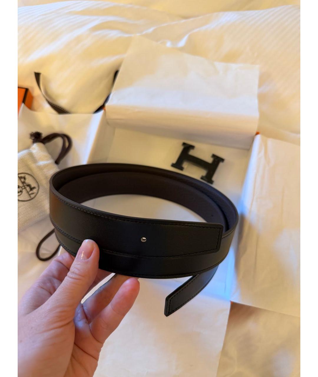 HERMES Черный кожаный ремень, фото 3