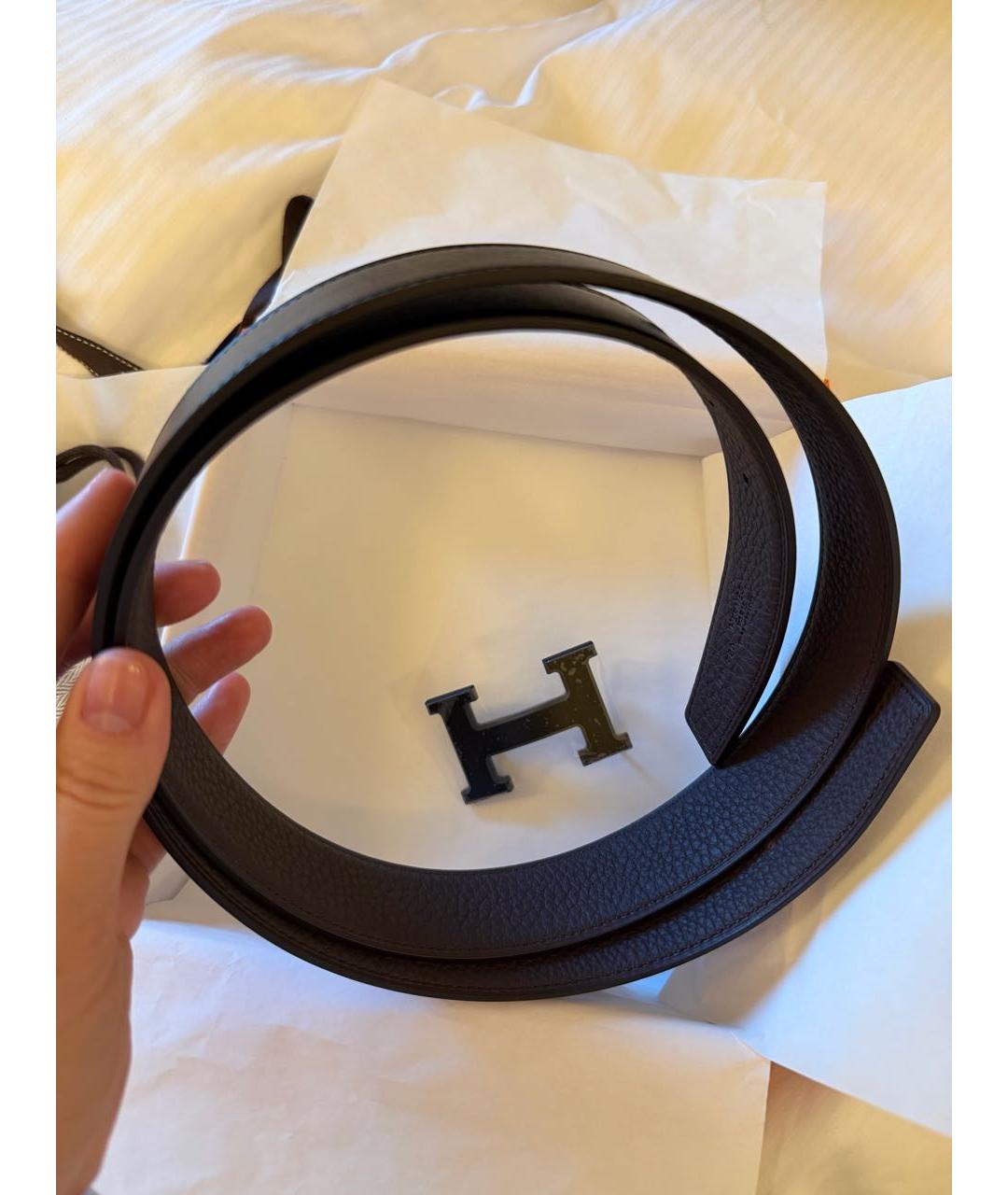 HERMES Черный кожаный ремень, фото 2