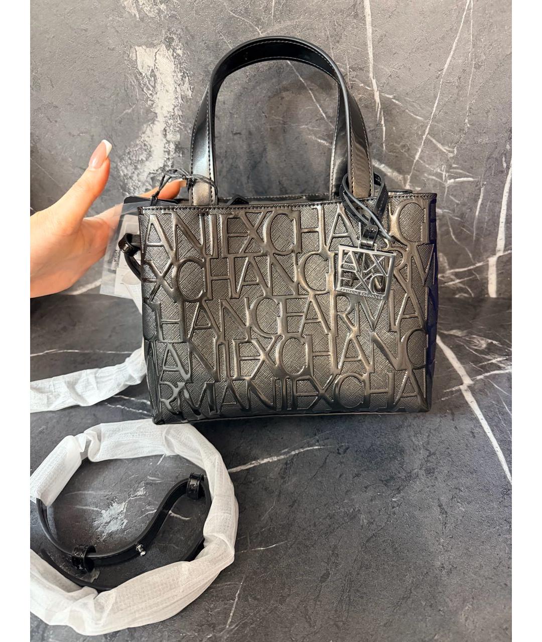 ARMANI EXCHANGE Черная сумка с короткими ручками из искусственной кожи, фото 2