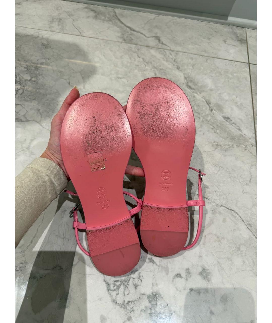 CHANEL Розовые кожаные сандалии, фото 4