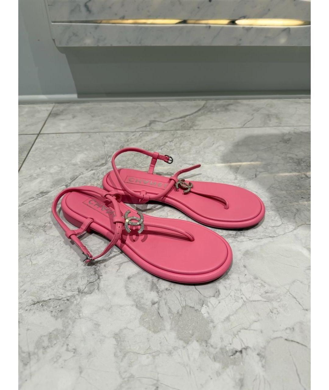 CHANEL Розовые кожаные сандалии, фото 6