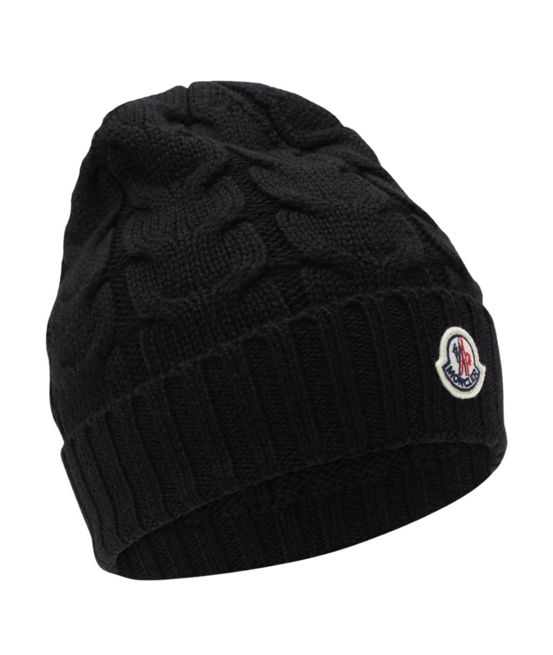 MONCLER Черная шерстяная шапка, фото 2