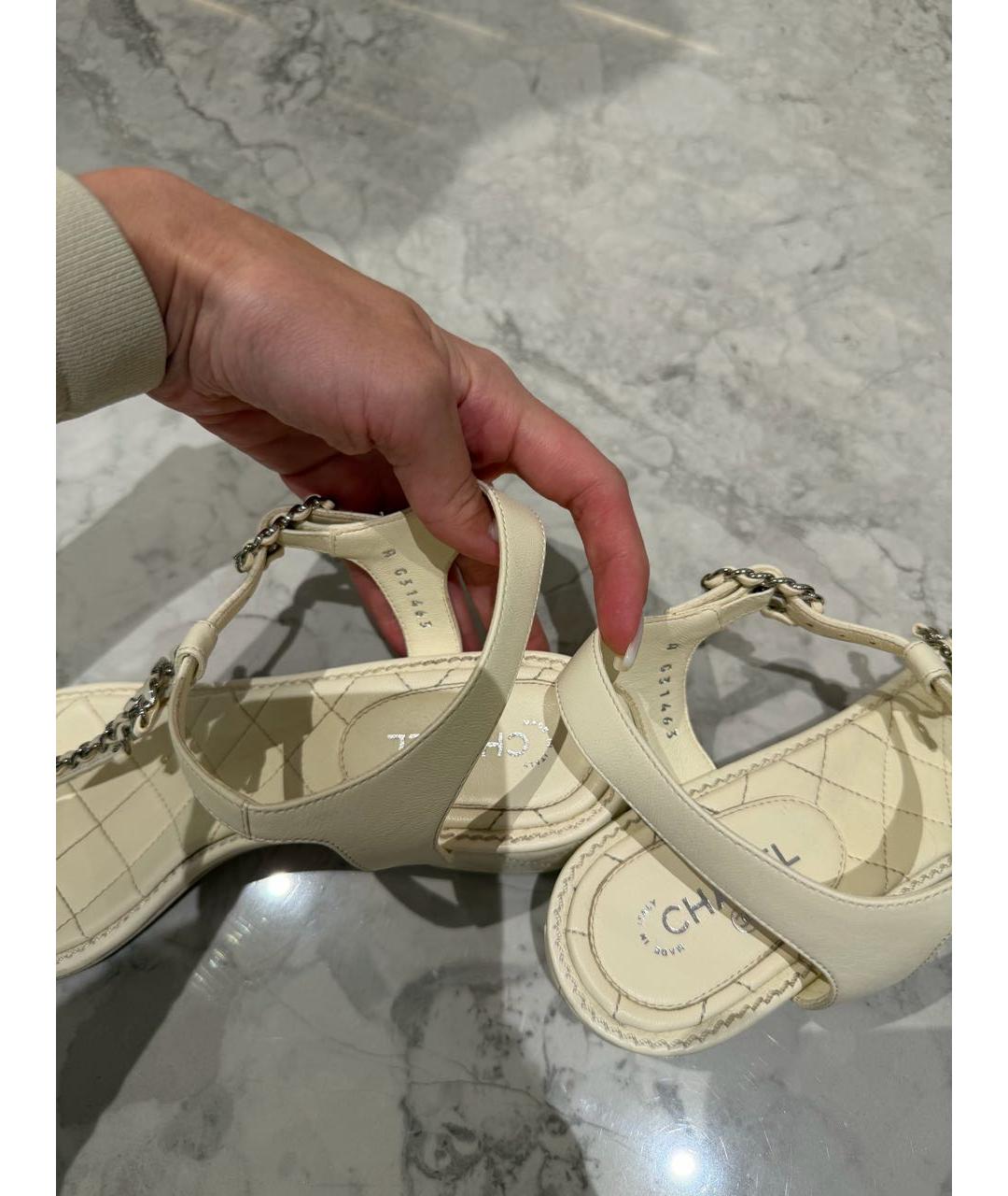 CHANEL Бежевые кожаные сандалии, фото 7