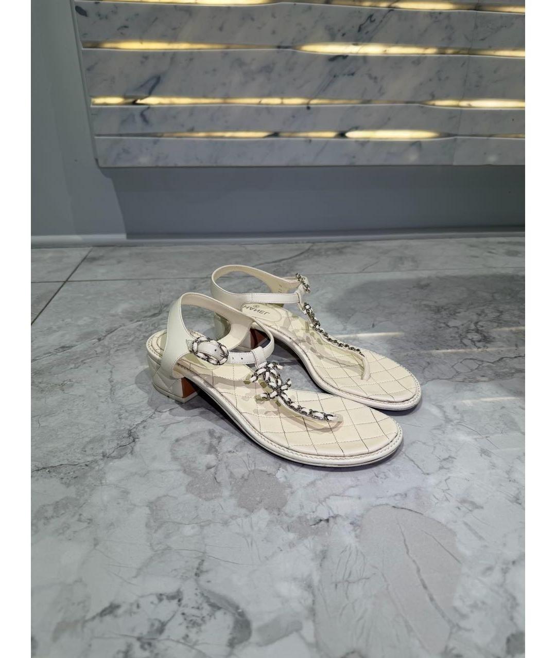 CHANEL Бежевые кожаные сандалии, фото 9