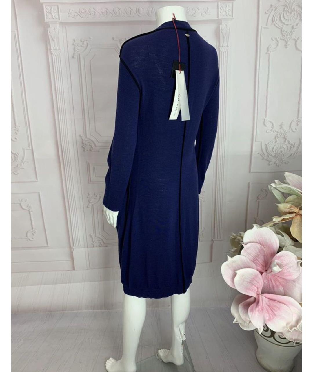 LIVIANA CONTI Темно-синее шерстяное повседневное платье, фото 8