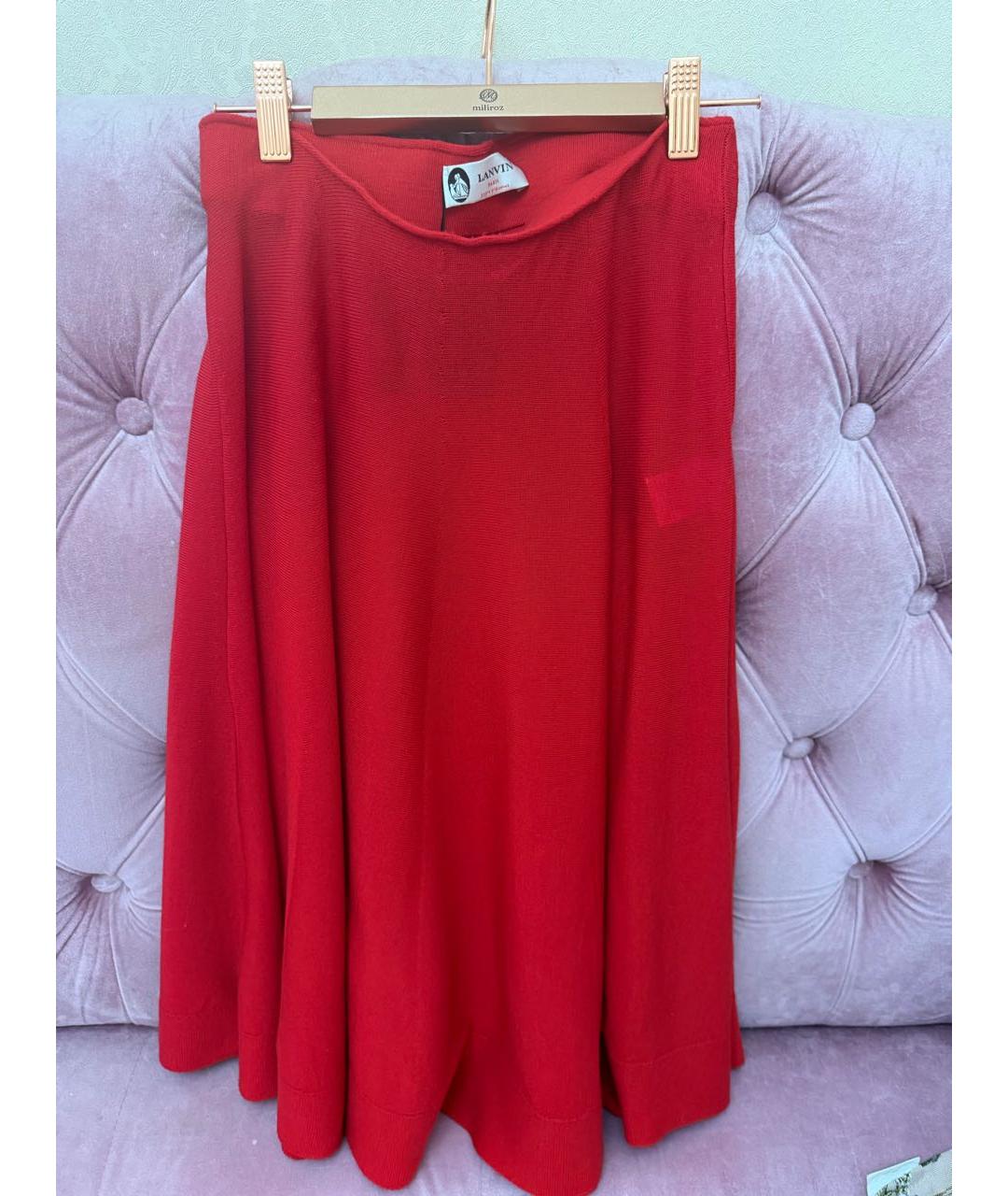 LANVIN Красная шерстяная юбка миди, фото 5