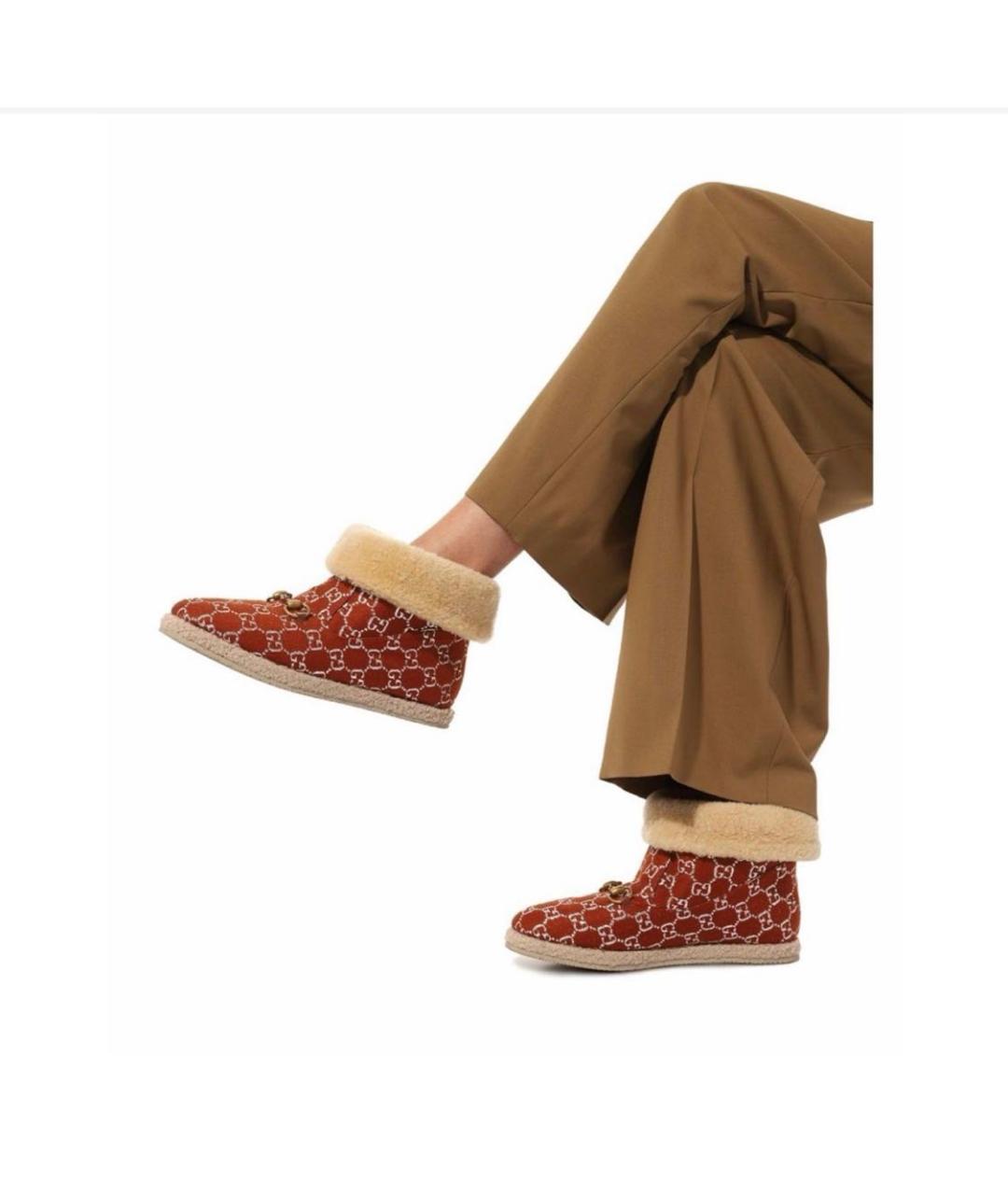GUCCI Коричневые текстильные полусапоги, фото 5