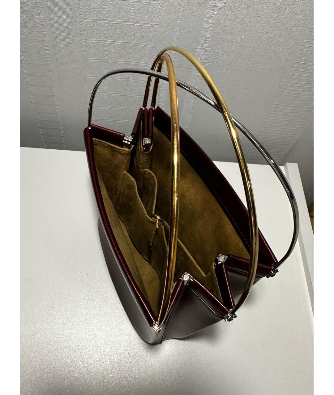 CARTIER Бордовая кожаная сумка с короткими ручками, фото 4