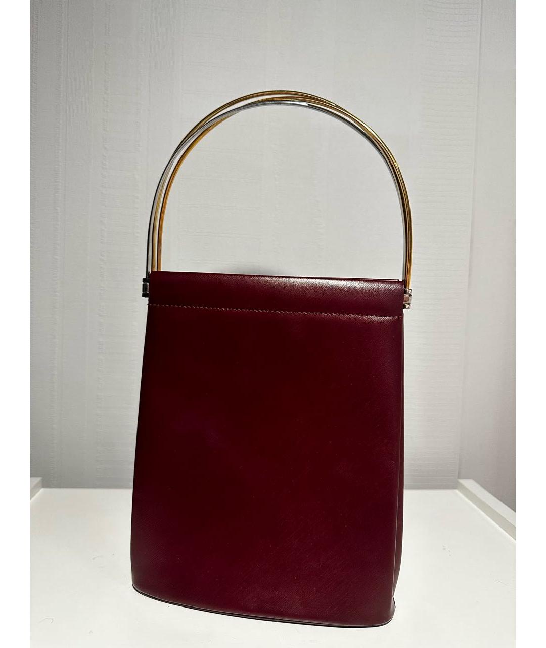 CARTIER Бордовая кожаная сумка с короткими ручками, фото 3