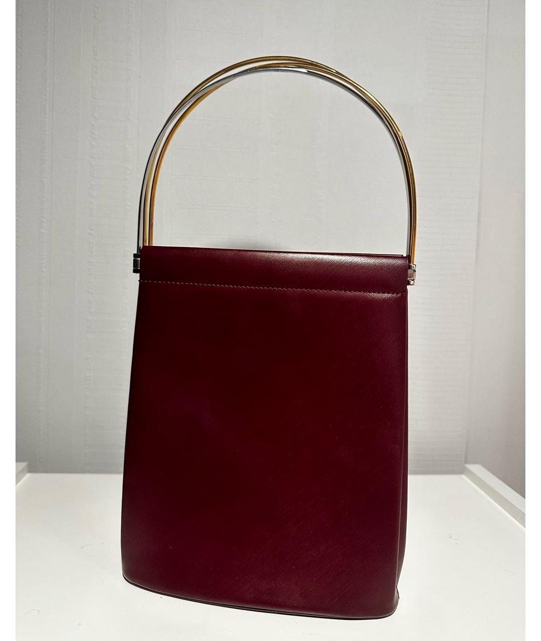 CARTIER Бордовая кожаная сумка с короткими ручками, фото 5