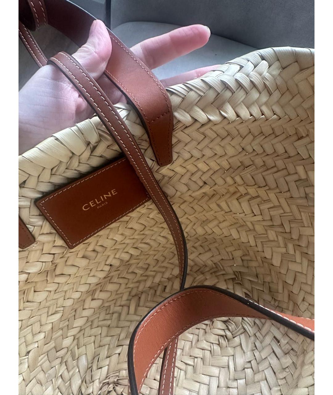 CELINE Бежевая пелетеная пляжная сумка, фото 5