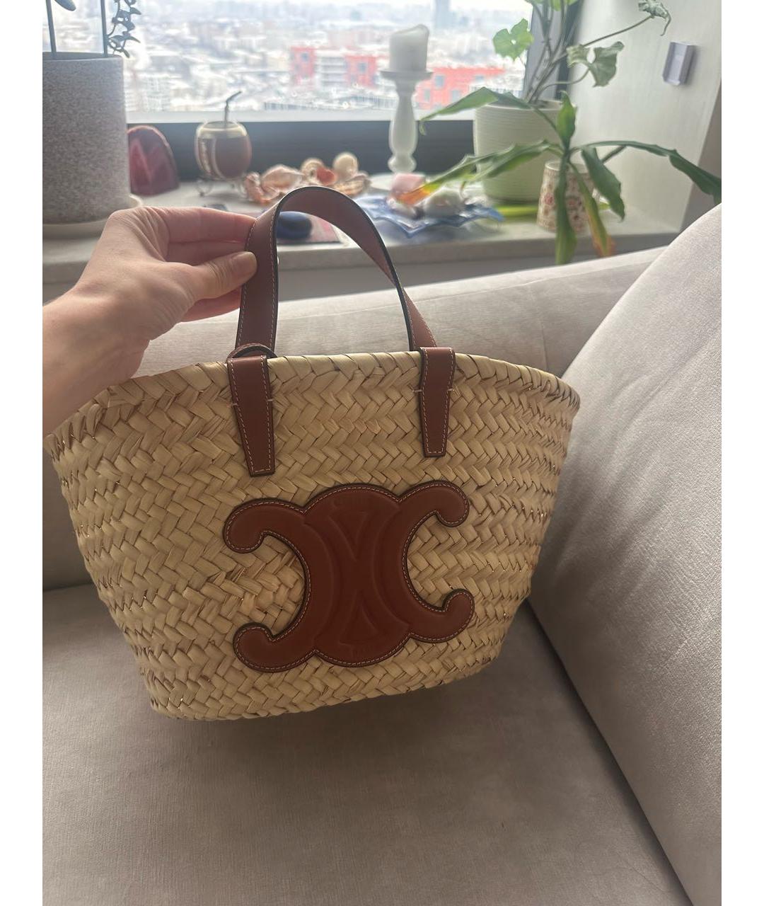 CELINE Бежевая пелетеная пляжная сумка, фото 9