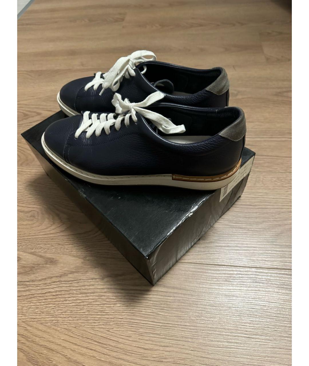 BRUNELLO CUCINELLI Темно-синие кожаные низкие кроссовки / кеды, фото 6