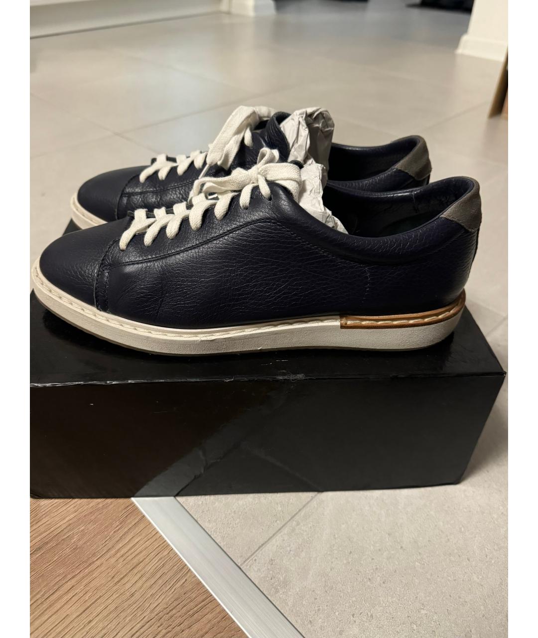 BRUNELLO CUCINELLI Темно-синие кожаные низкие кроссовки / кеды, фото 9