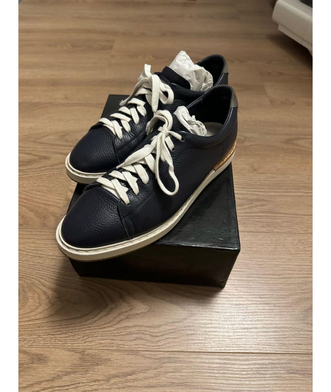 BRUNELLO CUCINELLI Темно-синие кожаные низкие кроссовки / кеды, фото 2