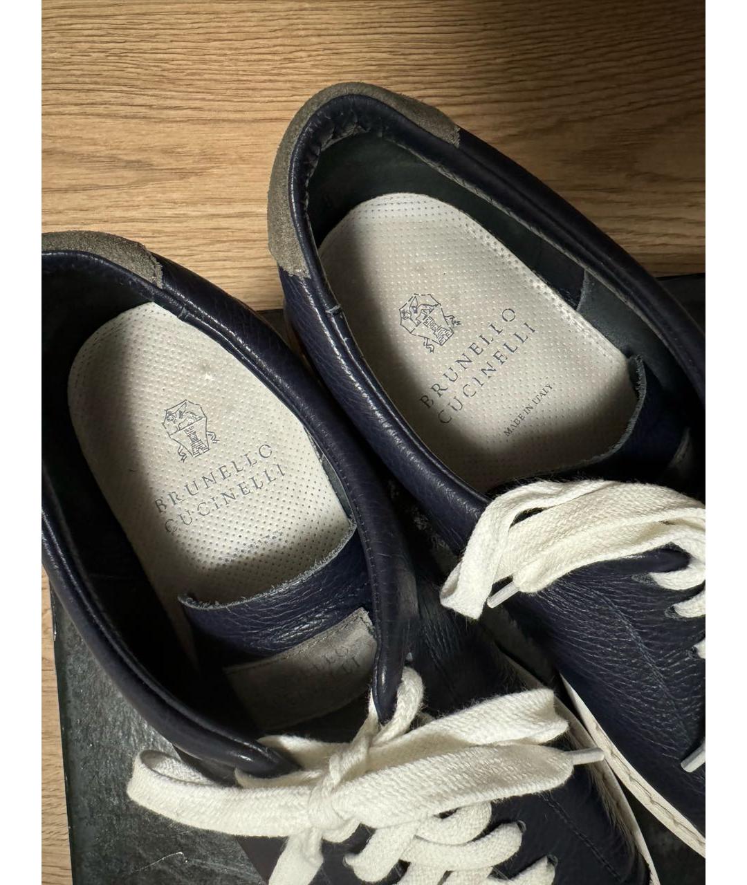 BRUNELLO CUCINELLI Темно-синие кожаные низкие кроссовки / кеды, фото 8