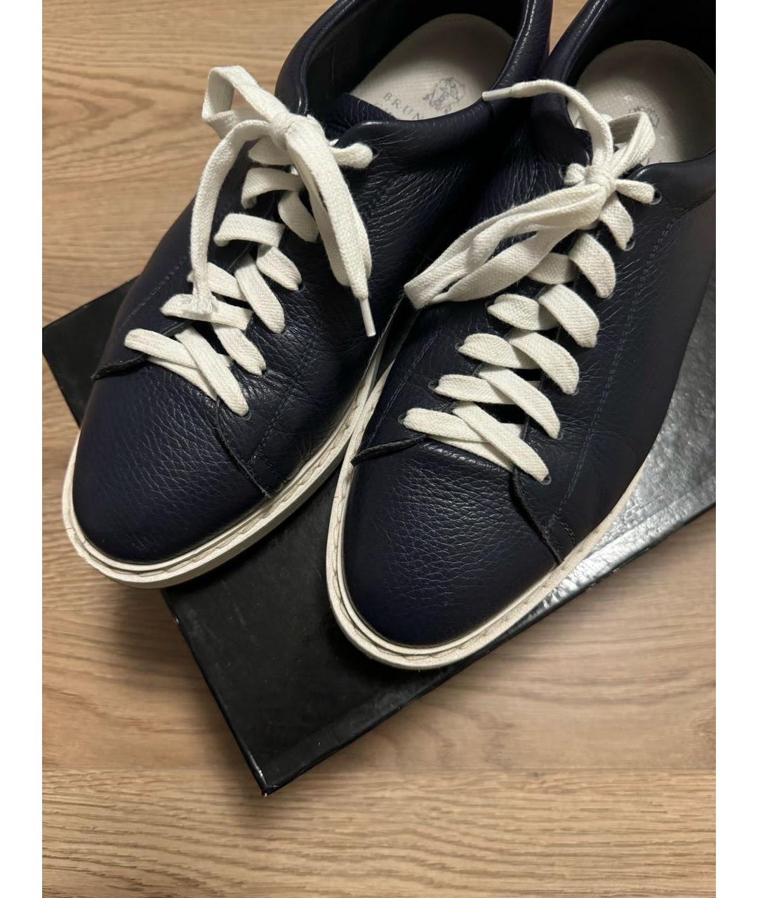 BRUNELLO CUCINELLI Темно-синие кожаные низкие кроссовки / кеды, фото 5