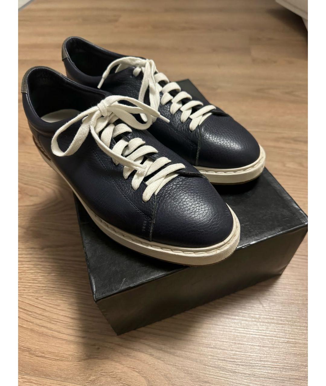 BRUNELLO CUCINELLI Темно-синие кожаные низкие кроссовки / кеды, фото 3