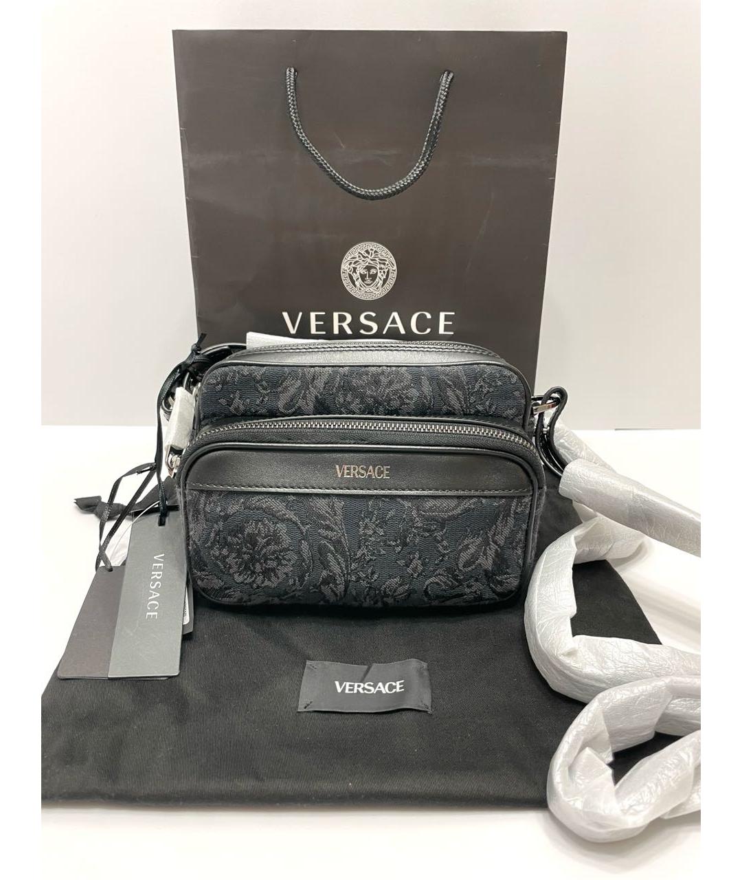 VERSACE Черная тканевая сумка на плечо, фото 2