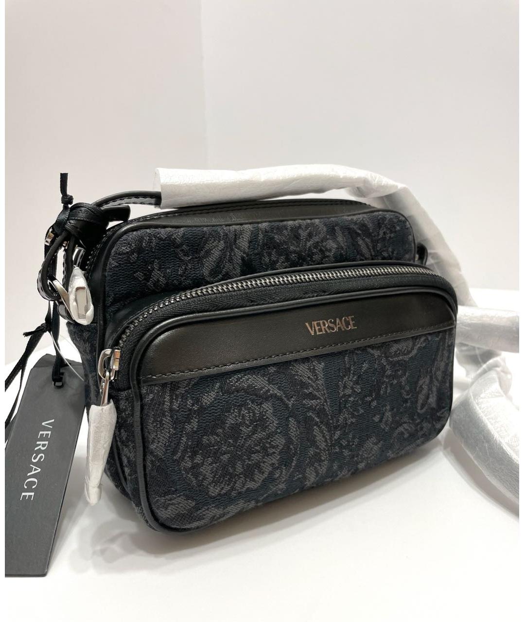 VERSACE Черная тканевая сумка на плечо, фото 3