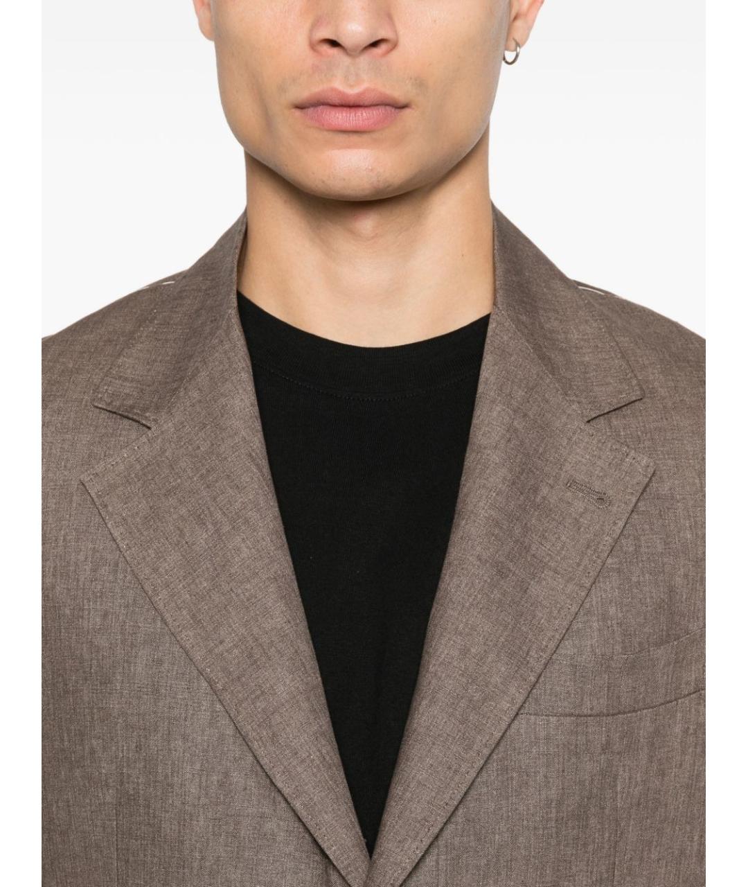 BRUNELLO CUCINELLI Коричневый льняной пиджак, фото 3