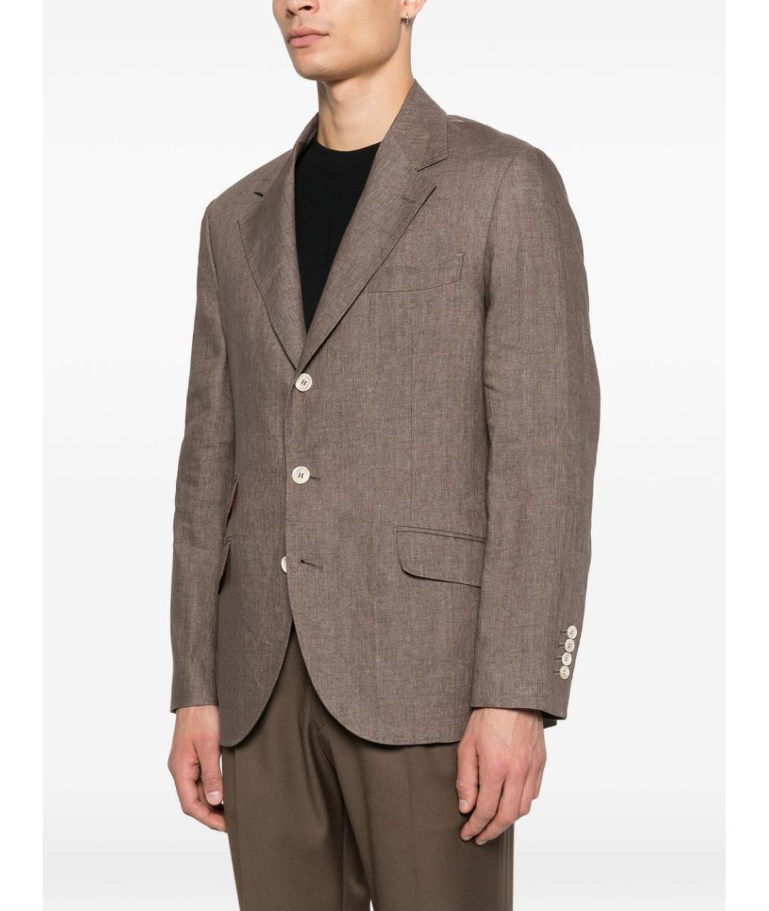 BRUNELLO CUCINELLI Коричневый льняной пиджак, фото 4