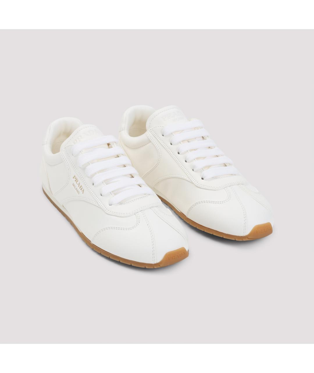 PRADA Бежевые кожаные кроссовки, фото 4