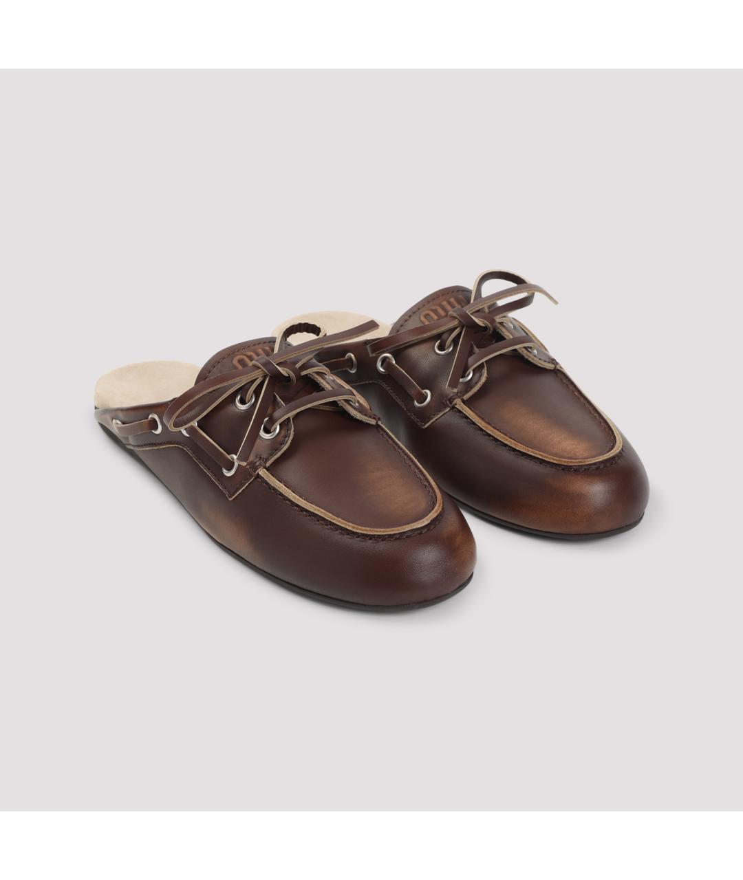 MIU MIU Коричневые кожаные мюли, фото 4