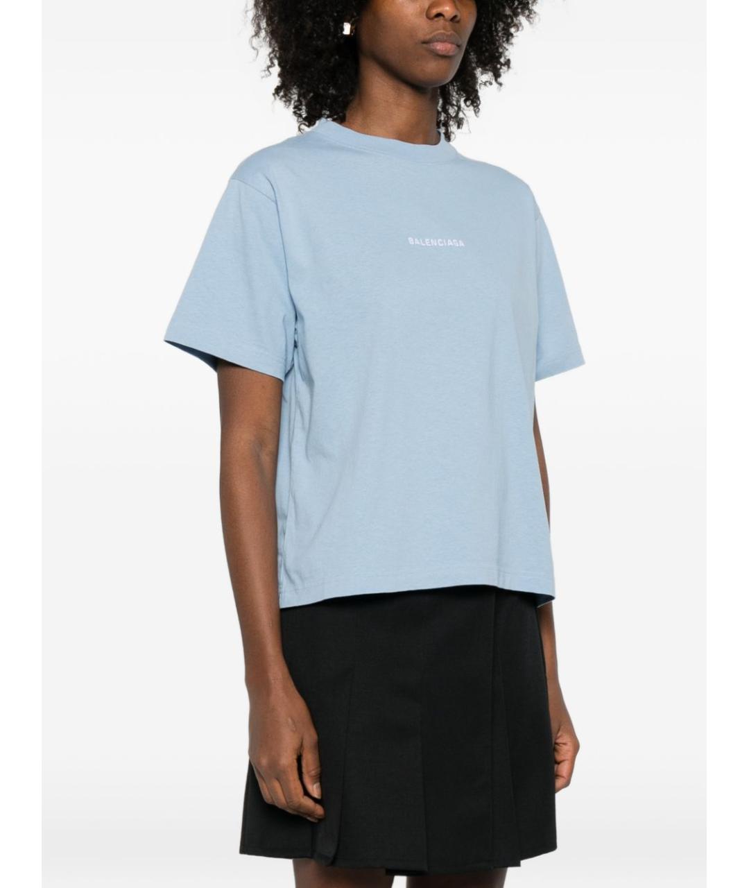 BALENCIAGA Синяя хлопковая футболка, фото 4