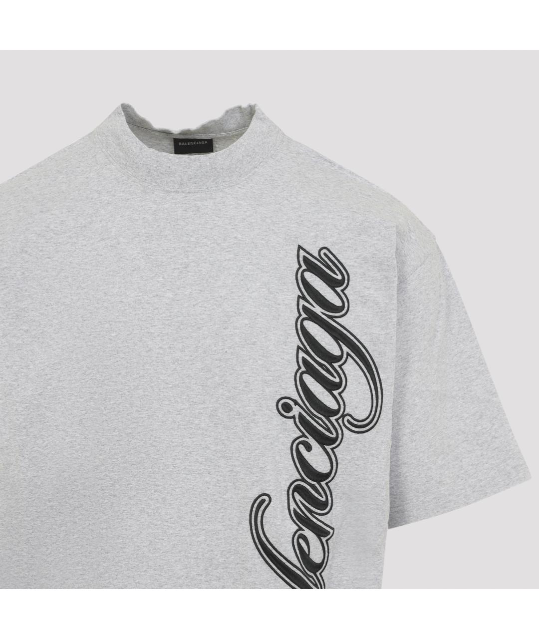 BALENCIAGA Серая хлопковая футболка, фото 3