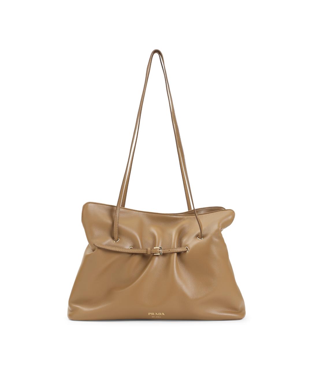 PRADA Коричневая кожаная сумка с короткими ручками, фото 1
