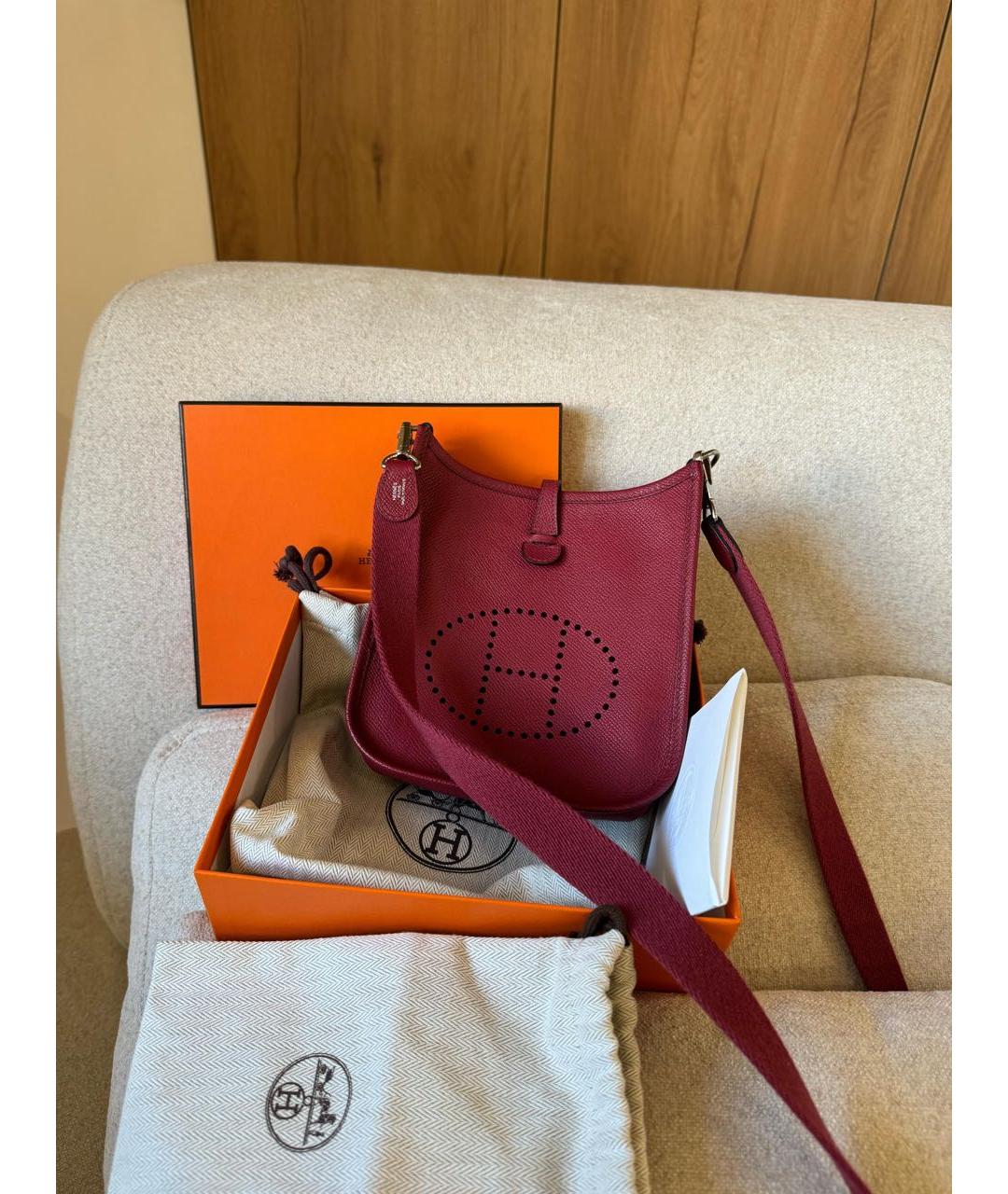 HERMES Бордовая кожаная сумка через плечо, фото 2