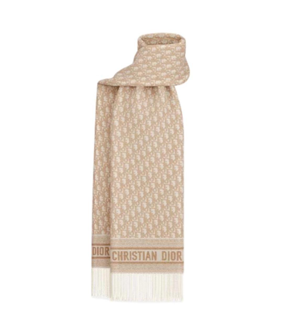 CHRISTIAN DIOR Бежевый кашемировый шарф, фото 2