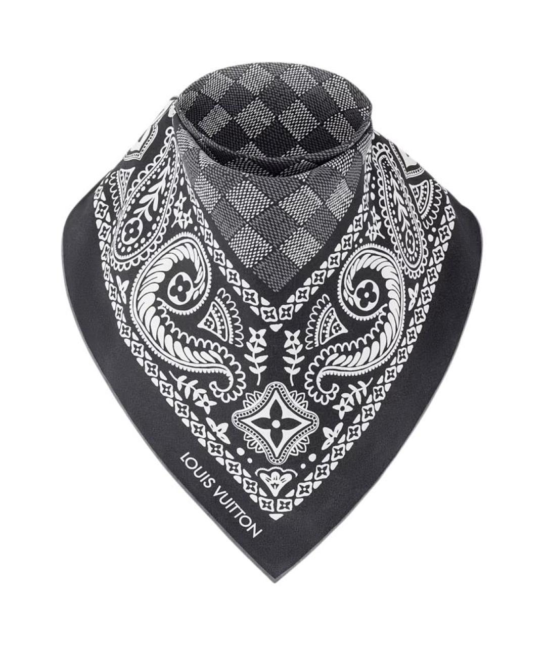 LOUIS VUITTON Черный шелковый шарф, фото 3