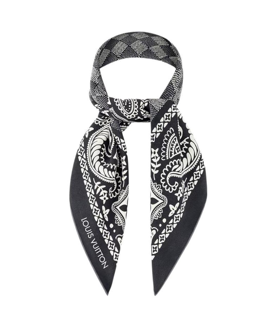 LOUIS VUITTON Черный шелковый шарф, фото 2