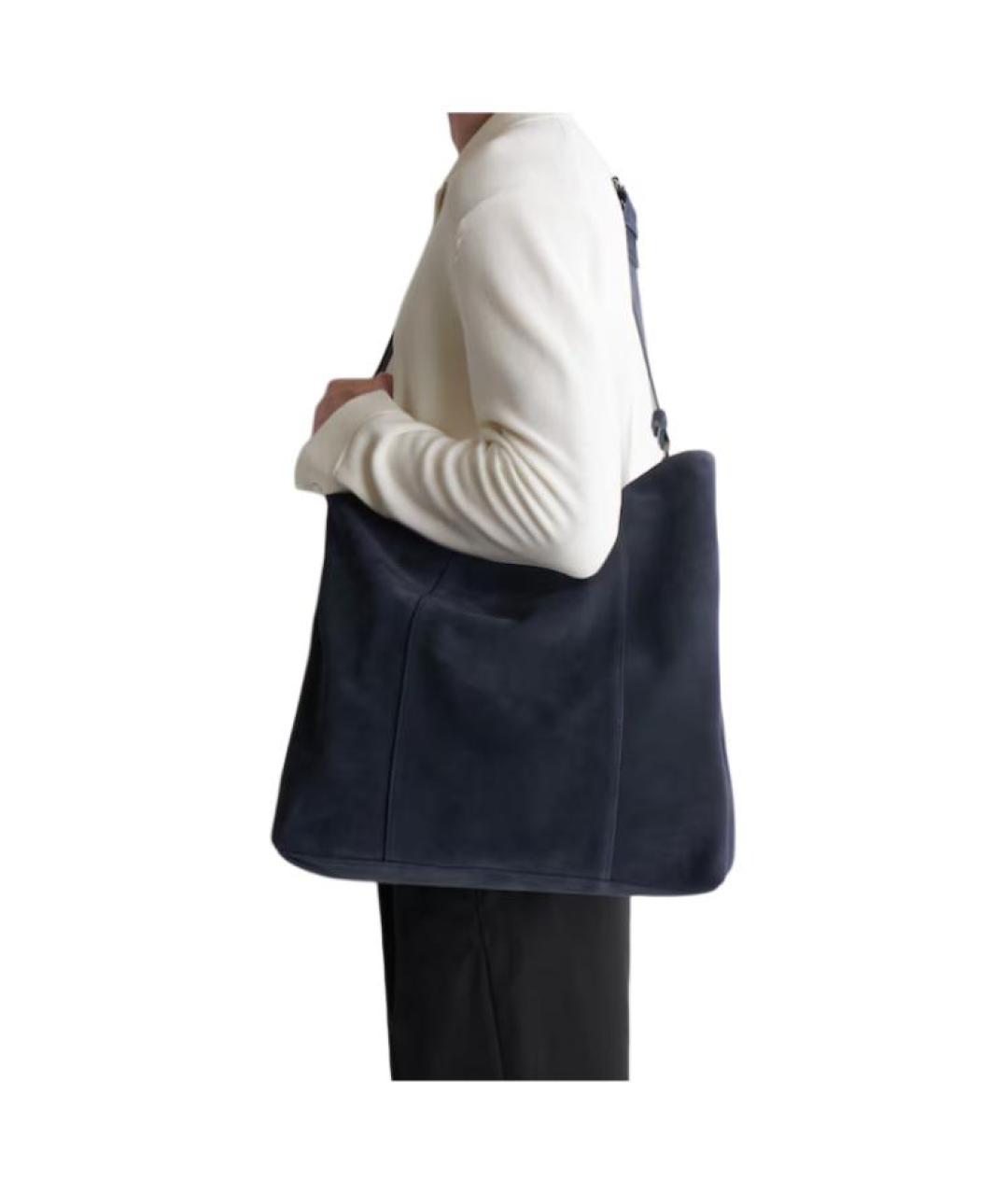 COS Темно-синяя замшевая сумка тоут, фото 3