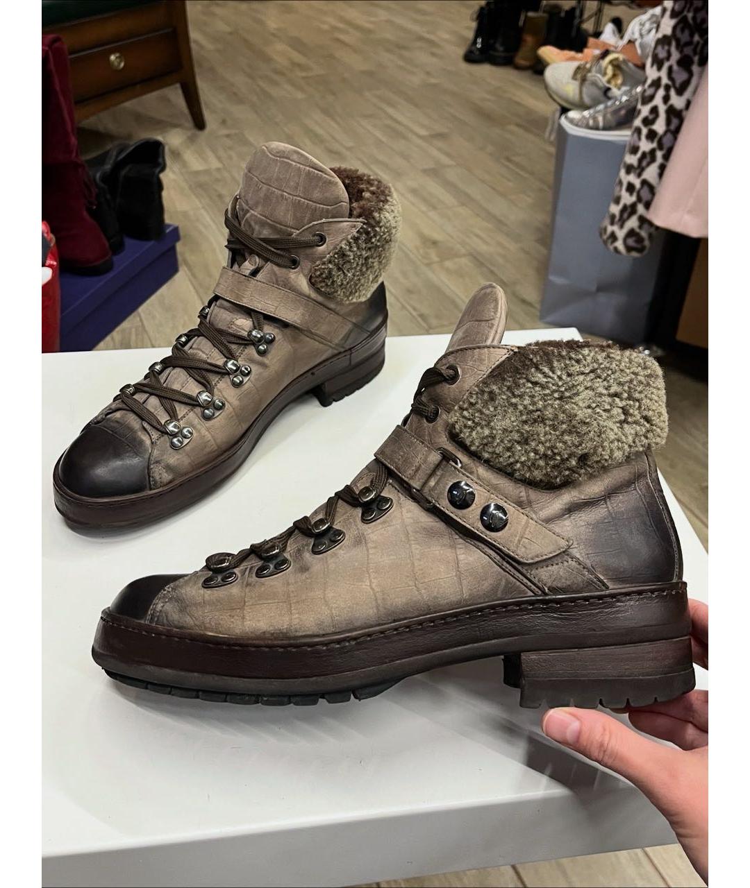 SANTONI Коричневые кожаные ботинки, фото 9