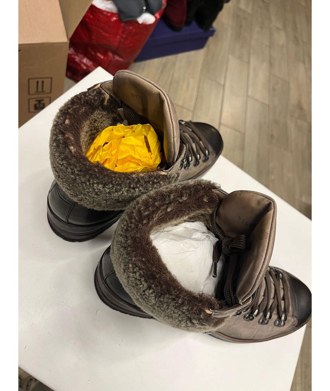 SANTONI Коричневые кожаные ботинки, фото 4