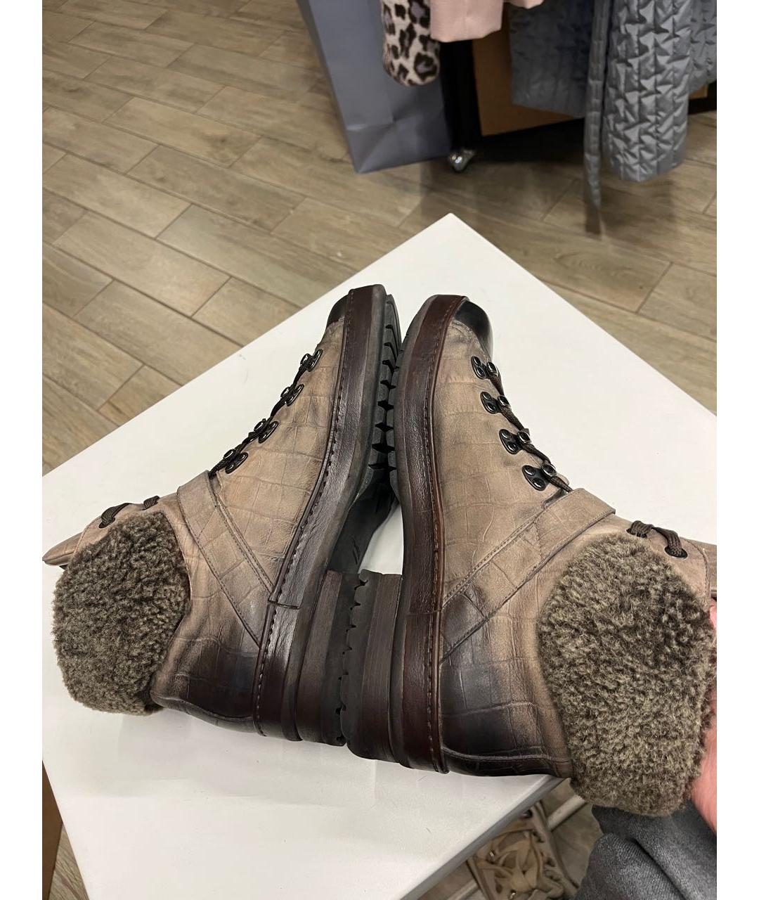 SANTONI Коричневые кожаные ботинки, фото 3