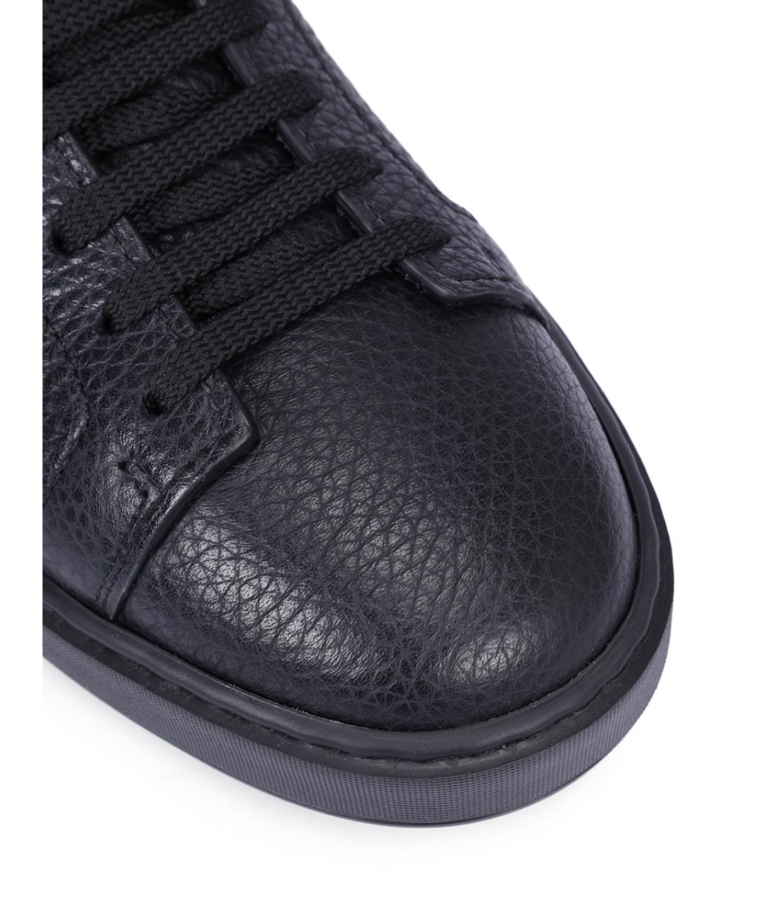 SANTONI Черные кожаные низкие кроссовки / кеды, фото 5